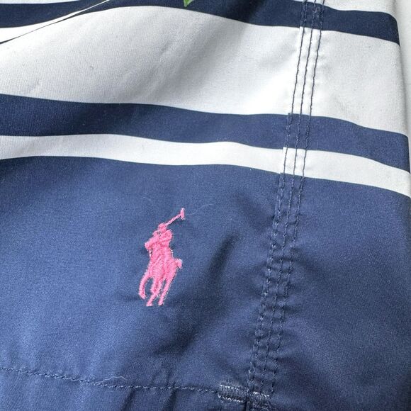 Polo Ralph Lauren Swim Shorts Men Medium Navy White Stripe Floral Hibiscus Trunk - Picture 7 of 15